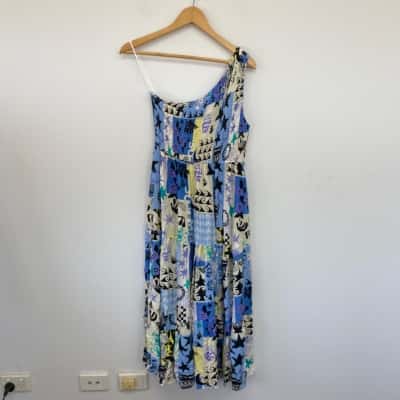 IRIS Maxi Blue Pattern One Shoulder Maxi Dress Size 12 