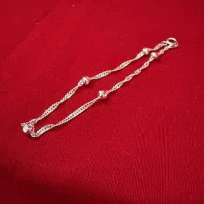  Women's Italy 925 Silver Twisted Chain Interspersed with Small Silver Beads Bracelet 
