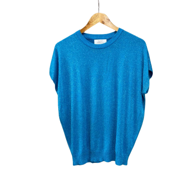 Frankie’s Melbourne Womens  Size L Short Sleeve Top Blue / Silver 