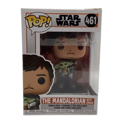 Funko Pop Star Wars #461 The Mandalorian with Grogu Box Slightly Damaged & Sunbleached Collectables