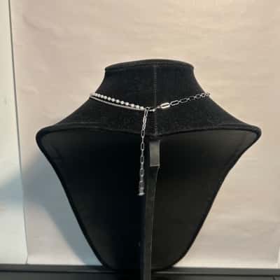 Silver tone with quartz crystal pendant necklace