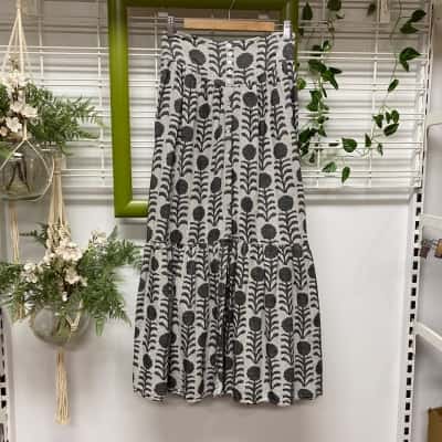  Pearl & Caviar Womens  Size S / M  Cotton Maxi Skirt Black  / Grey Made in Greece