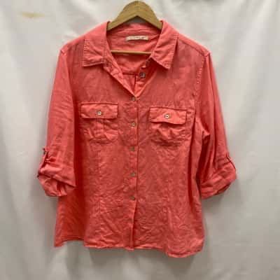 Noni B Women's  Size 16 3/4 Sleeve 100% Linen Shirt Peach 