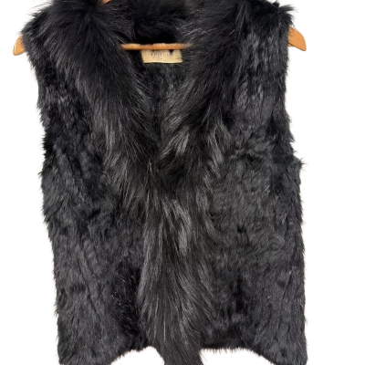 Arielle Womens  Size M Rabbit Fur Vest Jacket Black  