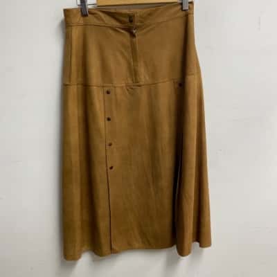  Womens  Size 14 Leather Skirt Brown 