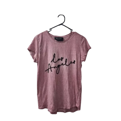 Decjuba Women's Size S Short Sleeve "Los Angeles" Top Black  / Pink  