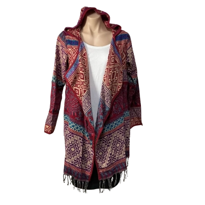 Ishka Womens Size S/M Multicoloured Patterned Hooded Open Jacket 