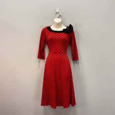 Maxim Womens  Size M Midi Dress Black  / Polka Dot / Red 