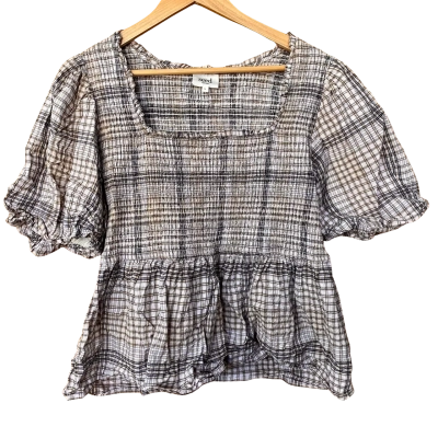 Seed Heritage Cream/Black Checked Shirred Top Size 16