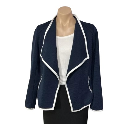Liz Jordan Womens Size 12 Navy Blue / White Trim Open Jacket (new)