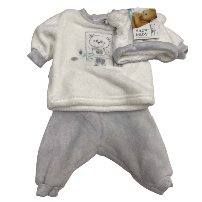 Baby Baby Size 0000 Grey/White Top, Pants & Beanie Set