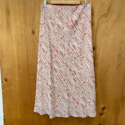 The Ark Burnt Orange/White Patterned Midi Skirt Size M