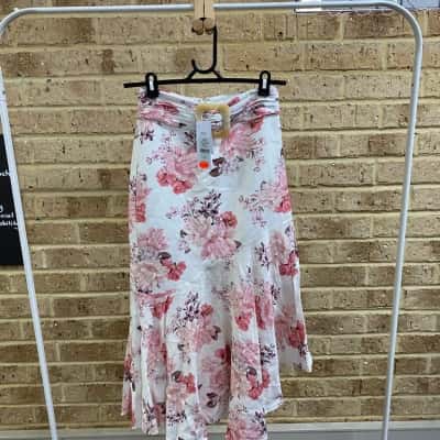 Forever New Womens  Elena Linen Blend Belted Asym Skirt Peach Blossom Size 6 