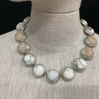 Mimco Round Marble Design Costume Necklace Pink  / White 