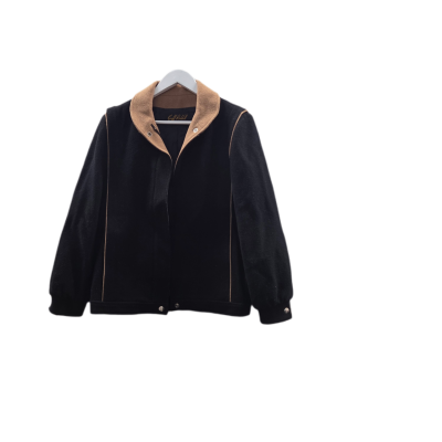 Geoff Riddell Australia Pure New Wool Bomber Jacket - Black & Camel (Size 10) 