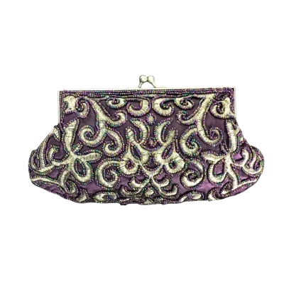 Antique Look Purple Beaded Frame Clutch