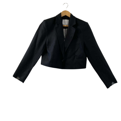 Witchery Women's Linen Single-Breasted Cropped Blazer in Black Size 10/Small (**Brand New RRP $299.95 Myer)