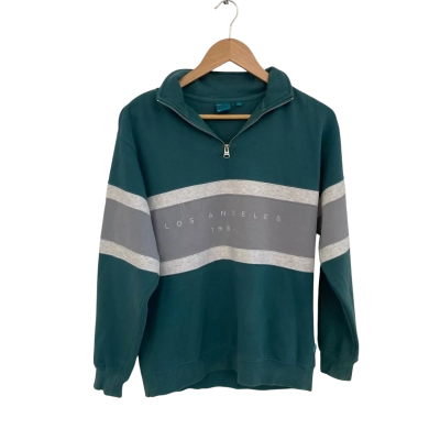 Ghanda Womens  Size 8 Quarter Zip Jumper Grey / Teal 