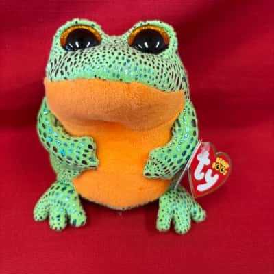 Ty Beanie Boo Speckles Glitter Big Eyes Green Frog Plush Toy