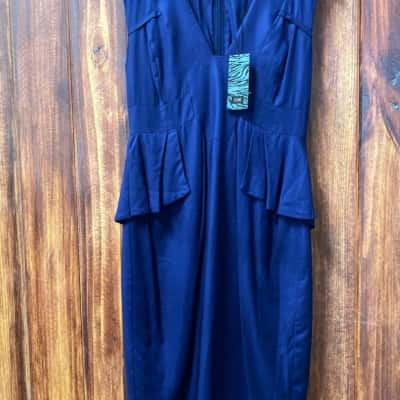 Cue  Size 8 Navy Blue peplum dress new 