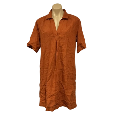 Country Road Womens Size 8 Burnt Orange Linen Short Sleeve Dress with Collar