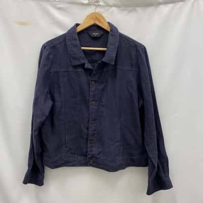 Givoni Women's Size 16 Long Sleeve Linen Short Top Navy Blue 