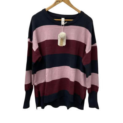  Elm Stripe Knit Jumper Size L Heather/Navy/Wine 