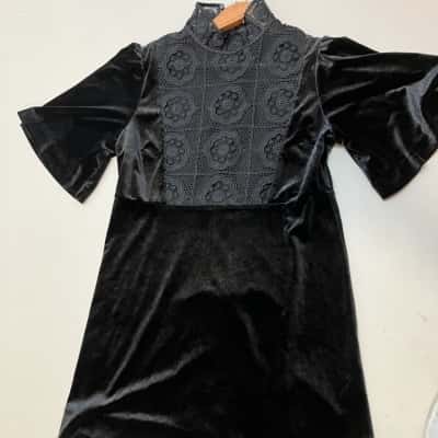 Living Doll Womens  Size 14 Black velvet look dress bell sleeve