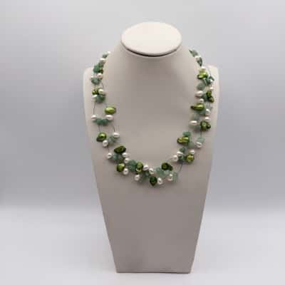 Beautiful Green Dyed & White Pearls & Stones Necklace