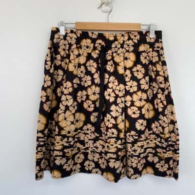 Marc By Marc Jacobs Black Beige Floral Midi Skirt Size M 