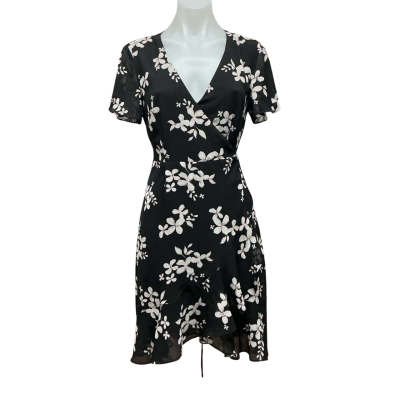Tokito Womens  Size 8 True Wrap Dress Black  / Floral / Pink  