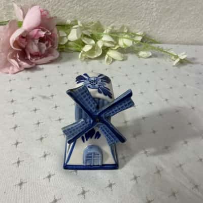 Hand painted Delft Blue Floral Pattern Ceramic Windmill Ornament