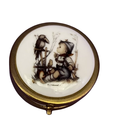 Hummel " the opinion" porcelain metal pill box 