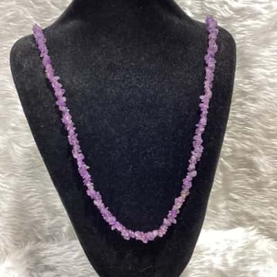 Womens Long Purple Amethyst Chip Necklace