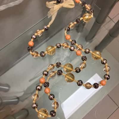 Womens Beaded Necklace Orange / Silver / Yellow 
