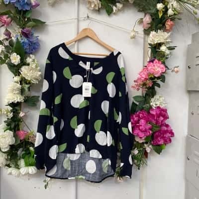 Elm Womens  Size 16 Blouse / Long Sleeve Shirt Green / Navy Blue / White 