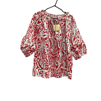 Noni B Womens Size 18 Red Tie Neck Printed Linen Top