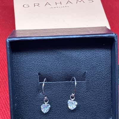 Women's Earrings  925 Silver w heart shaped crystal 