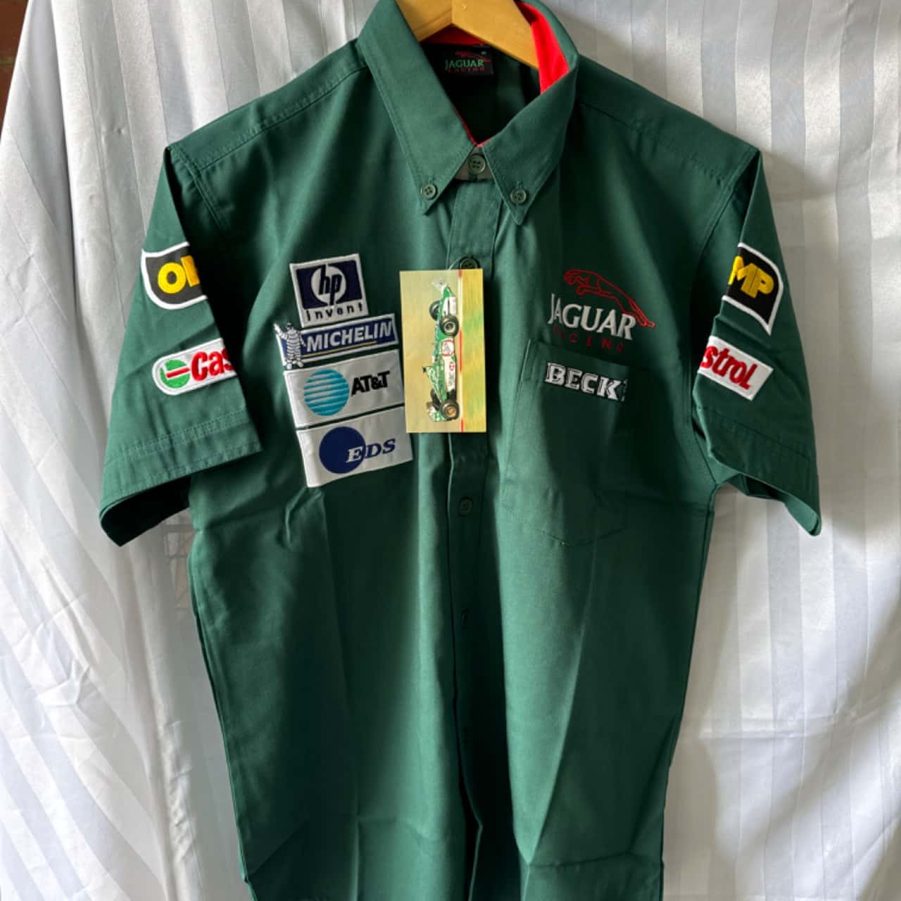 00s JAGUAR RACING ピットシャツ 半袖 L 緑 刺繍 企業ロゴ Jaguar Racing Mens Size L Short Sleeve Green / Multicoloured (s)