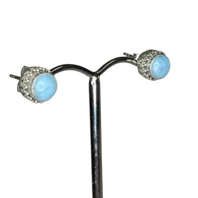 Womens Stud Earrings Pale Blue Stone/Sterling Silver 925