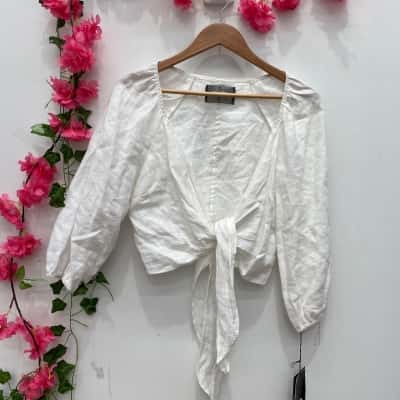 Reformation Womens Linen Cropped Jacket Size L White 