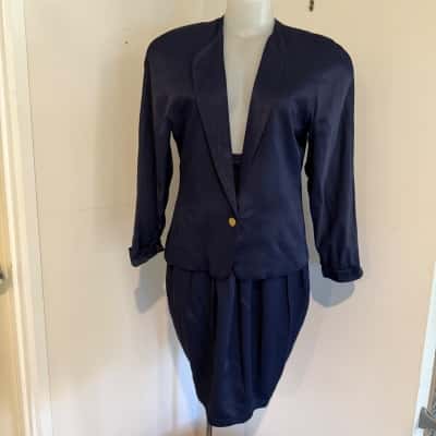 Harry Who Vintage 80s Two Piece Jacket and Skirt Set. Navy   Size 12 