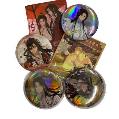 Collectible ‘Heaven Official’s Blessing’ characters. Hua Cheng & Xie Liam. Brooches and books