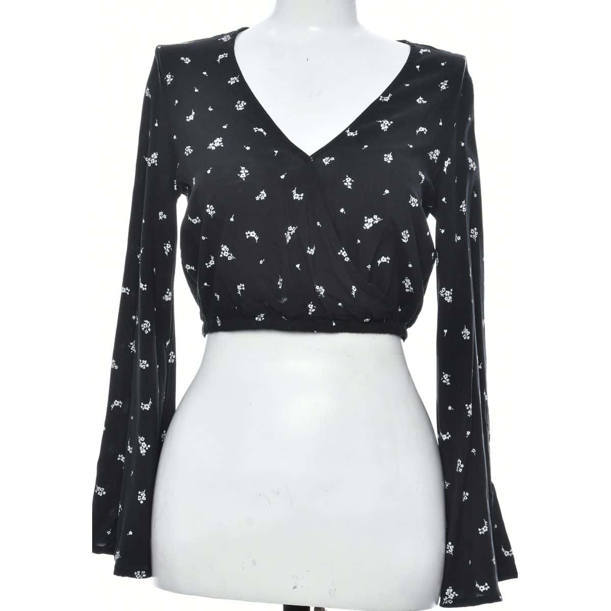 LA Heart Women's Size S Long sleeved Crop top Black and White Floral