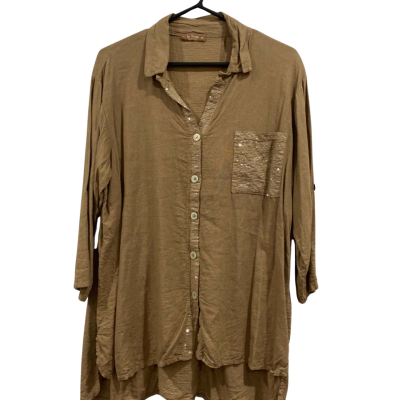 La Strada Womens  Size M Brown oversized button up top 