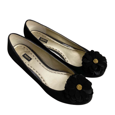 Mimco Womens Size 40 Black Suede Floral Ballet Flats  