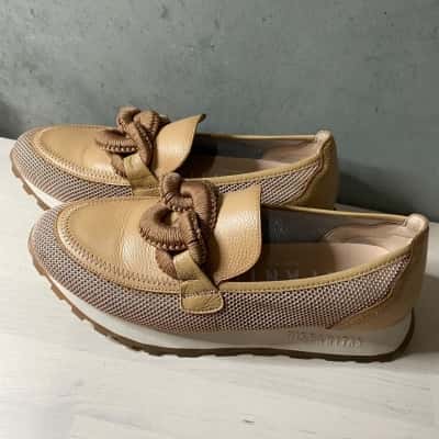 Hispanitas Tan Leather Slip On Wedge Heels Size 39
