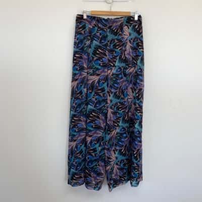 Portmans Black Blue Pattern Wide Leg Pants  Size 12 