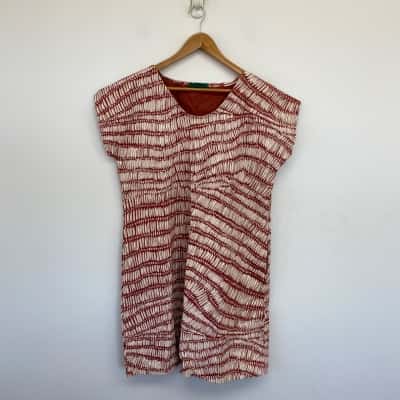 Ayu Made In Australia Red Striped Pattern Short Sleeve Mini Dress One Size 