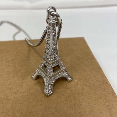 Womens Diamante Eifel Tower and Ball Chain Necklace.